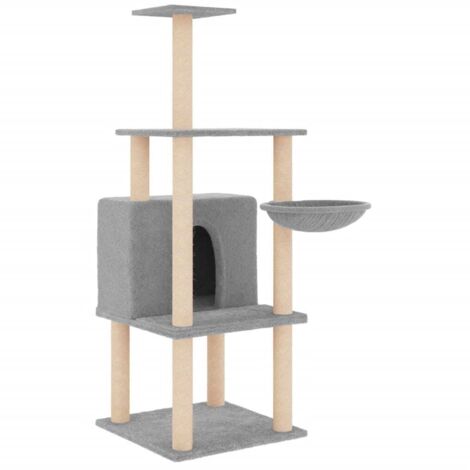 Arbre à chat，Jouets pour chat，Arbre à Grimper avec griffoirs en sisal gris clair 132 cm CFW83128