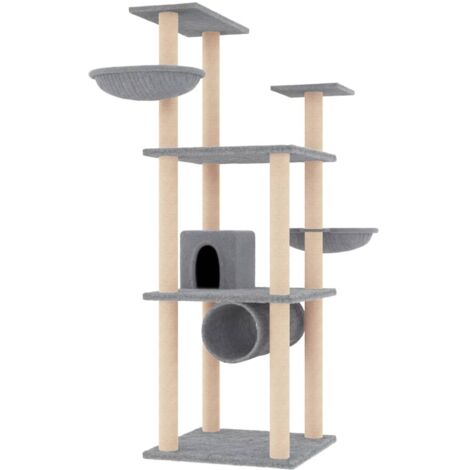 Arbre à chat，Jouets pour chat，Arbre à Grimper avec griffoirs en sisal gris clair 141 cm CFW10267
