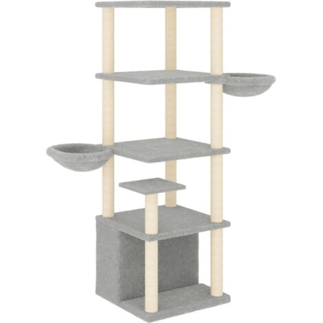 Arbre à chat，Jouets pour chat，Arbre à Grimper avec griffoirs en sisal gris clair 147 cm CFW66753