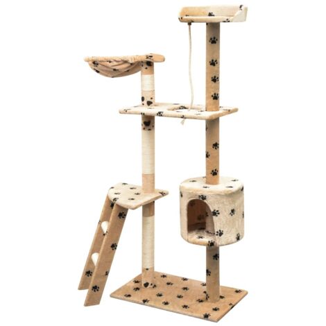 Arbre à chat，Jouets pour chat，Arbre à Grimper et griffoir Sisal 150 cm Empreintes de pattes Beige CFW30906