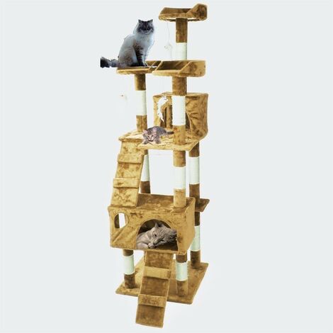 Arbre à Chats, De Couleur Beige, 170 cm De Haut, 2 Étages, 3 Couchages