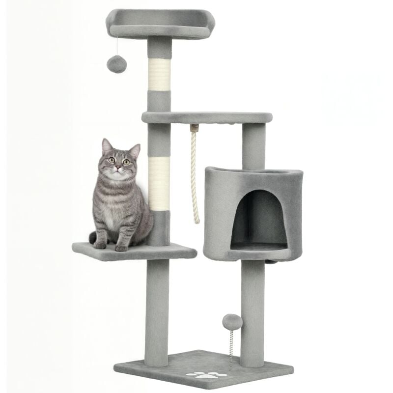Arbre à chats multi-équipements griffoirs grattoirs plateformes niche corde jouets 40L x 40l x 114H cm gris