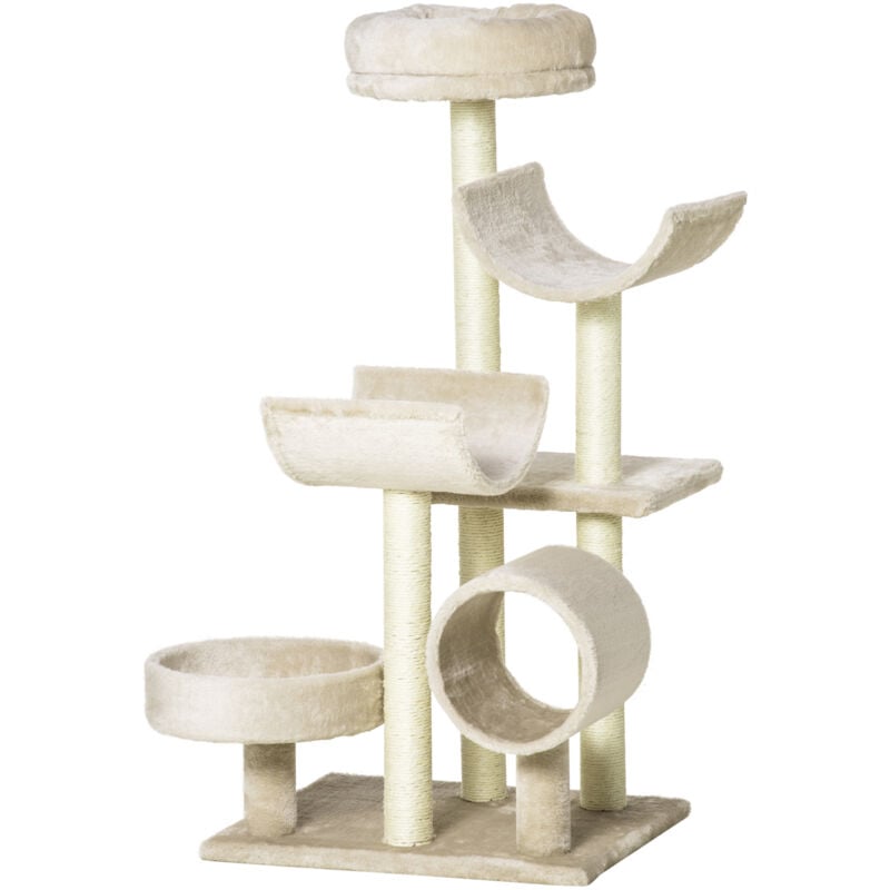 Arbre à chat multi-équipement griffoirs grattoirs plateformes tunnel paniers dim. 50 x 40 x 105 cm beige
