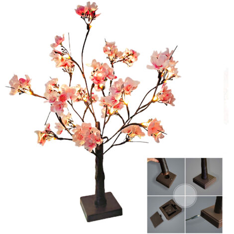 Arbre à LED Floraison Cerisier Artificiel Décoratif avec 24 LEDs Blanc Chaud, Branches Flexibles, Dimensions 55x10cm, Poids 350g, Matière ABS, Options USB/Batteries AA