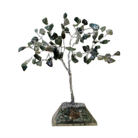 Arbre à pierres précieuses avec base en organite  80 pierres  Agate mousse- Vendu par 1