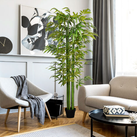 Arbre artificiel de 180 cm en bambou artificiel avec jardinière,arbre artificiel décoratif vert pour l’intérieur