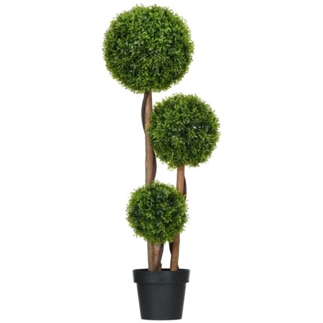 Arbre artificiel de grande taille, hauteur 110 cm, résistant UV, 3 boules à la base. Parfait pour salon, chambre, bureau, jardin.