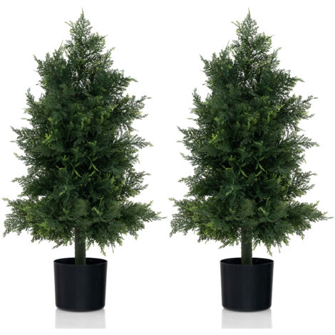 Arbre Artificiel de Pin 80CM avec Pot en Plastique, Faux Cèdre Topiaire avec Feuille Résistante, Fausse Plante Décorative Intérieur Extérieur