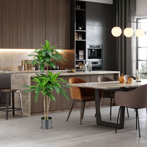 Arbre Artificiel Dracaena 140 cm Fausse Plante 92 Feuilles Pot Ciment Décoration Jardin CW13735