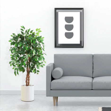 Arbre artificiel Ficus, grand arbre artificiel en soie avec tronc en bois naturel dans un pot de pépinière en plastique pour intérieur extérieur maison salon bureau jardin décoration-4FT(122cm)