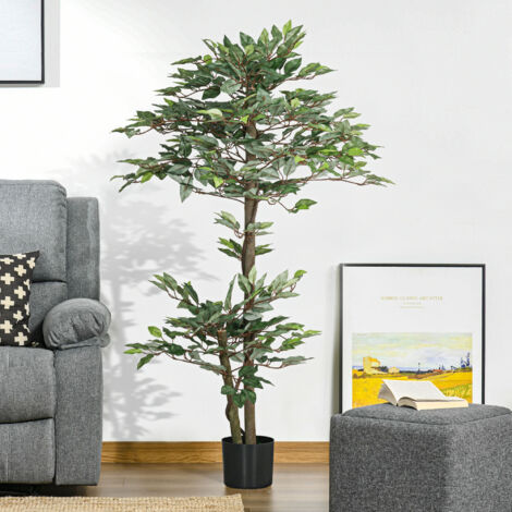 Arbre Artificiel Plante Artificiel ficus Hauteur 1,5 m Tronc Branches Liane Lichen Feuilles Grand réalisme Pot Inclus