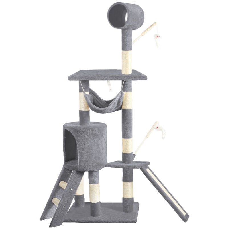 Arbre à chat 154cm avec griffoir, niche et plateforme - Gris - Arbre à grimper pour chats
