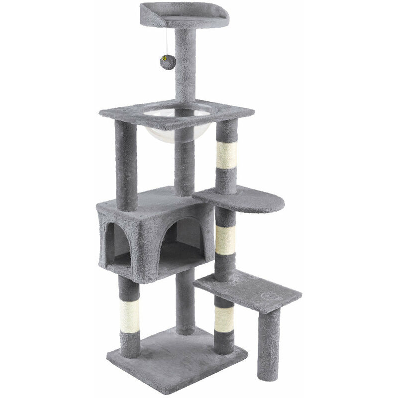 Arbre &agrave; Chat 138cm avec Griffoir Plateforme Niche et Capsule Spatiale gris