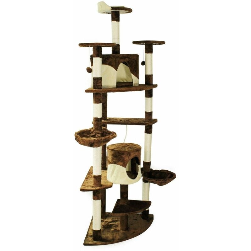 Helloshop26 - Arbre à chat d‘angle plateforme d‘observation jeux griffoir sisal beige et blanc - Beige