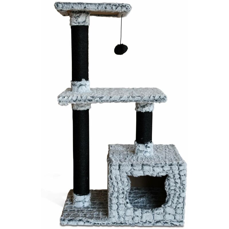 Arbre à chat de 2 étages. 84 cm. griffoirs. cabane. pompon. doux