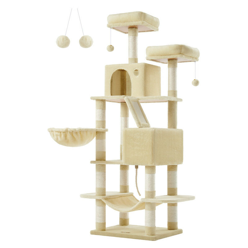 Feandrea - Arbre à Chat, Hauteur 168 cm, avec 13 Griffoirs, 2 Plate-forme, 2 Niches, Panier, Hamac, Pompon, Tissu Peluche, Multi-niveaux pour Chat Feandrea - Arbre à Chat, Hauteur 168 cm, avec 13 Griffoirs, 2 Plate-forme, 2 Niches, Panier, Hamac, Pompon, Tissu Peluche, Multi-niveaux pour Chat