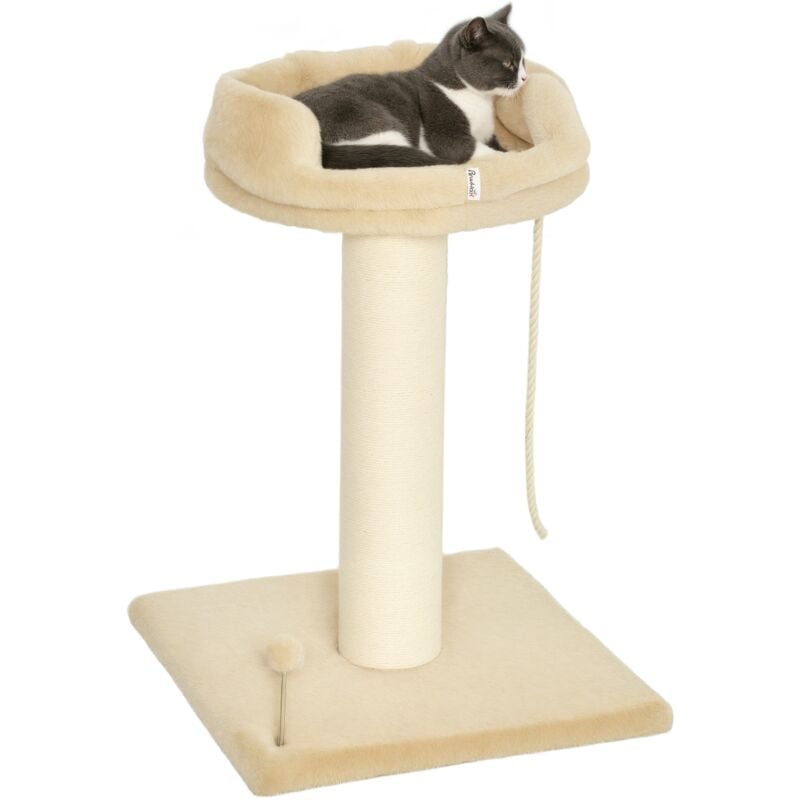 Arbre à chat griffoir grattoir sisal naturel plateforme d'observation corde d'escalade boule à ressort peluche beige