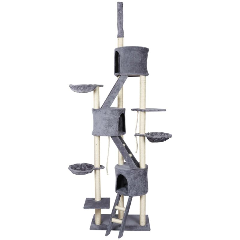 Arbre à chat Gris clair avec Sisal 233-270cm Hauteur de plafond Arbre grattage Hamacs Maisonnettes