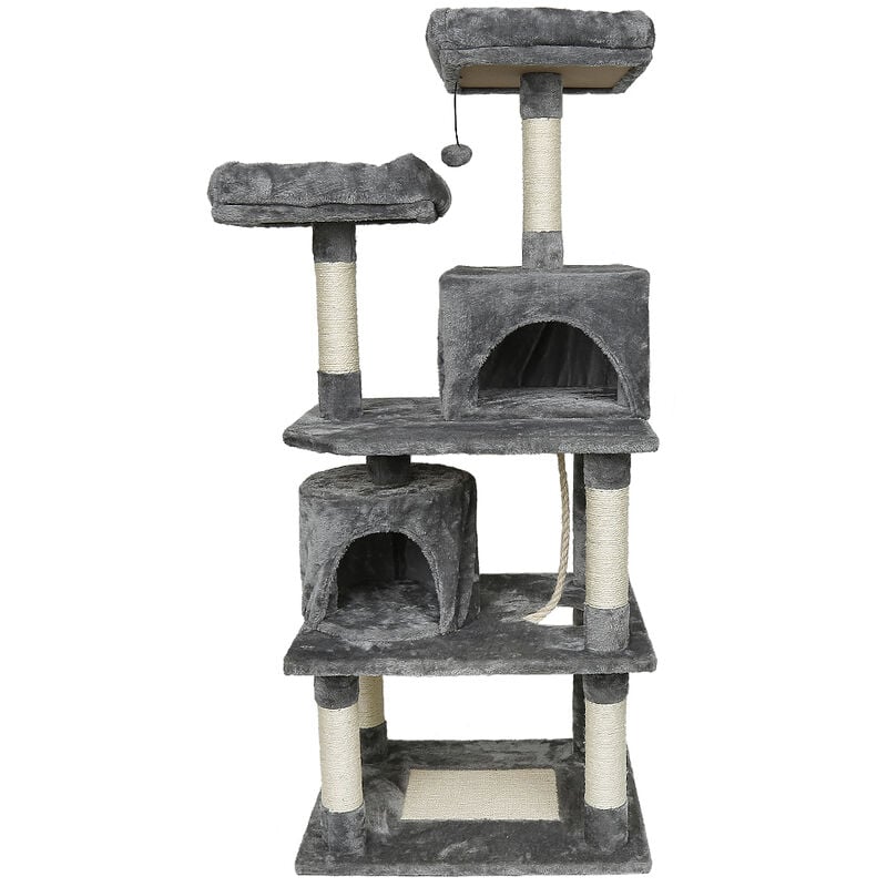 Haloyo - Arbre à Chat Hauteur de Colonne en Sisal, Panier et 2 Niches,6048145cm Tour à Chat pour Chats - Gris