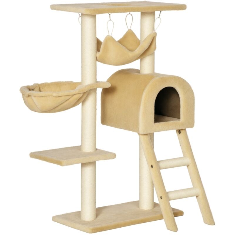 Arbre à chat griffoir arbre à grimper tour de jeu stable à plusieurs niveaux centre d'activités hauteur 98 cm beige