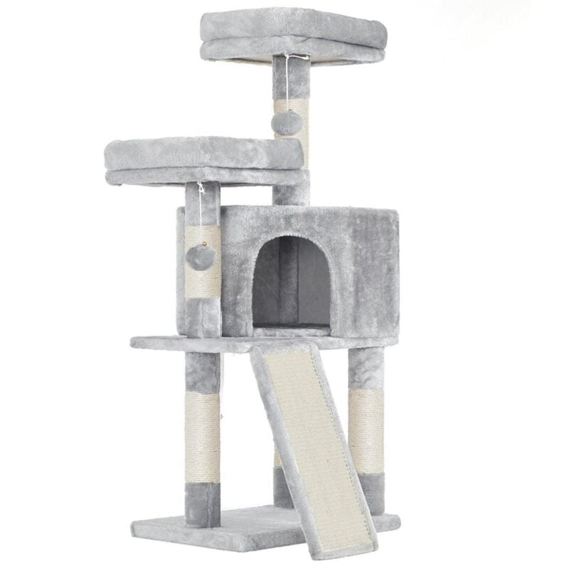 Helloshop26 - Arbre à chat tour poteaux à gratter 115 cm gris clair