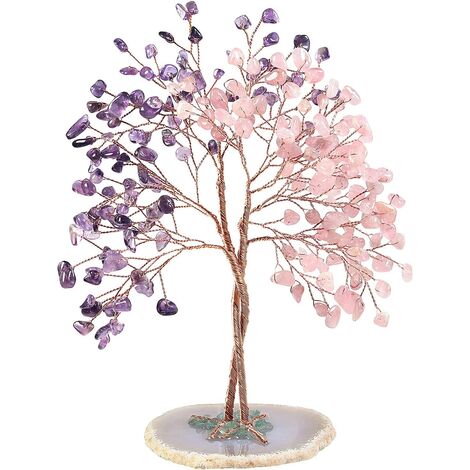 Arbre concentrique sur base de tranche d'agate, arbre d'argent en cristal fait à la main, décoration d'amour, décoration de bonsaï feng shui, arbre de richesse en pierre