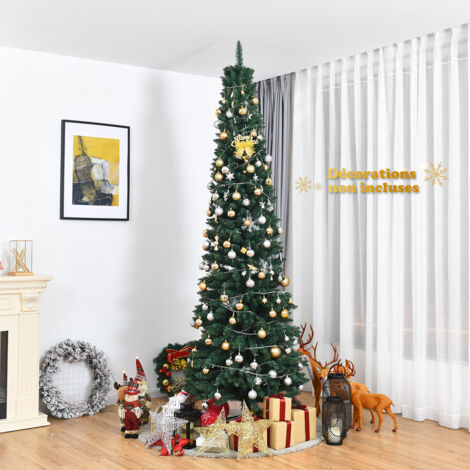 Arbre de Noël 270 Cm Aiguilles en Pvc Sapin Artificiel Longiligne Support Métallique Solide Sapin de Noël Non Lumineux 400 Branches Vert