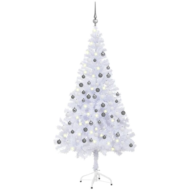 Vidaxl - Arbre de Noël artificiel pré-éclairé/boules 180 cm 620 branches Blanc et gris