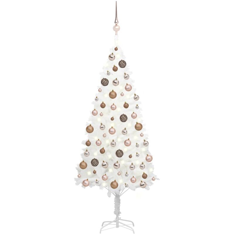 Arbre de Noël artificiel avec led et boules Blanc 180 cm