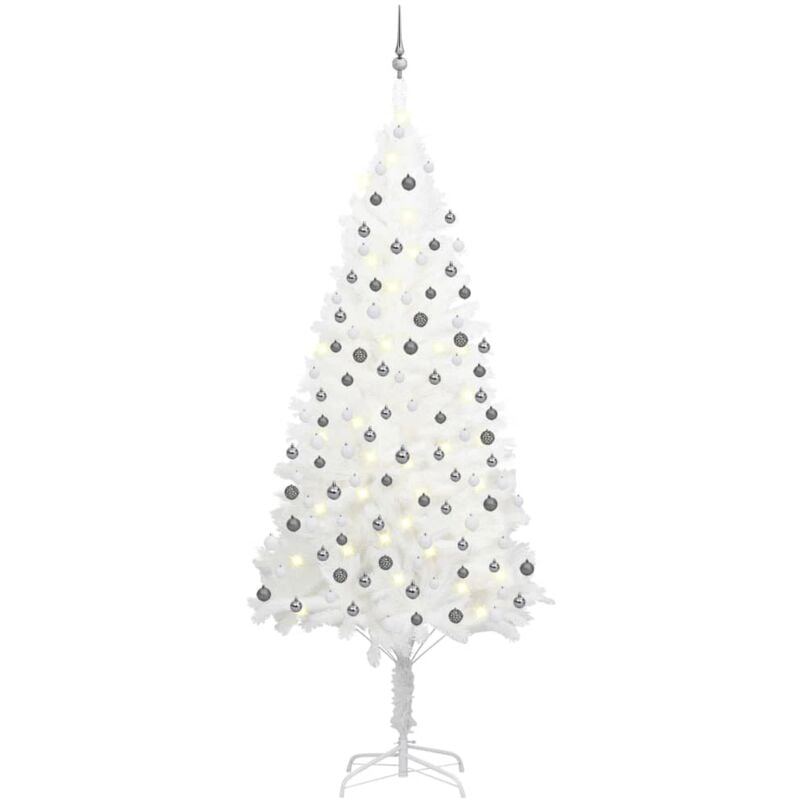 Arbre de Noël artificiel avec LED et boules Blanc 240 cm