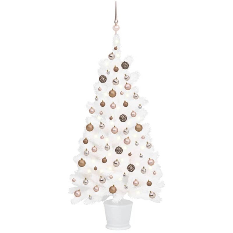Arbre de Noël artificiel avec led et boules Blanc 90 cm