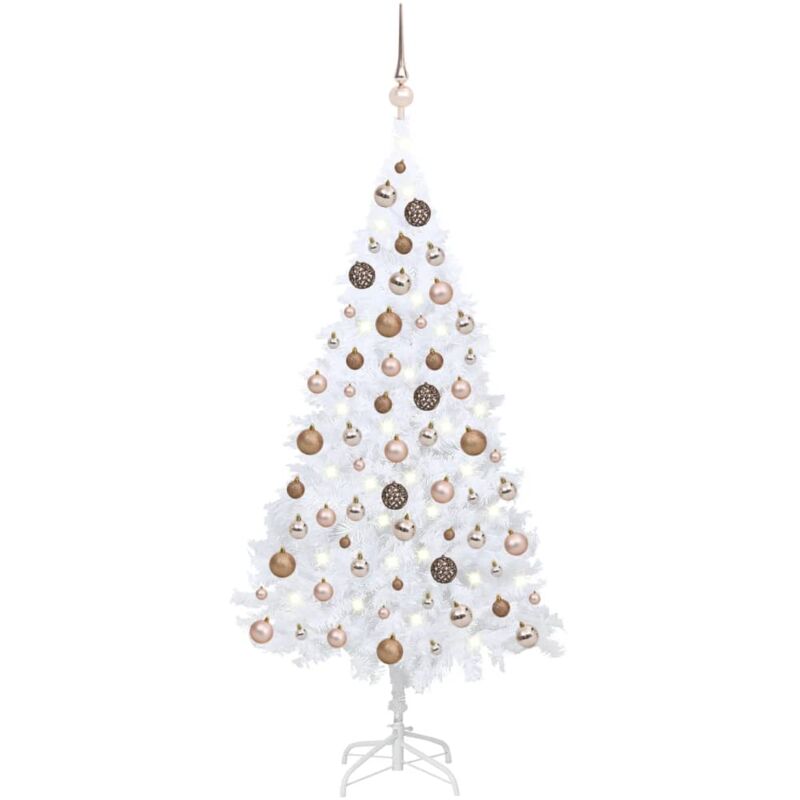 Arbre de Noël artificiel avec led et boules Blanc 180 cm pvc