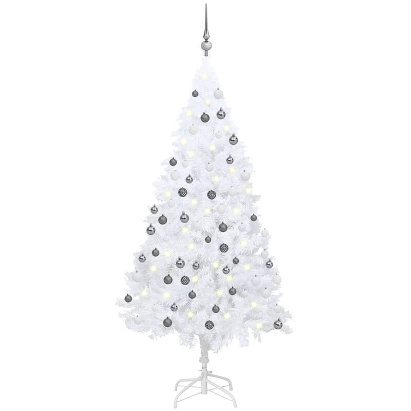 Vidaxl - Arbre de Noël artificiel pré-éclairé et boules blanc 180 cm pvc Blanc et gris