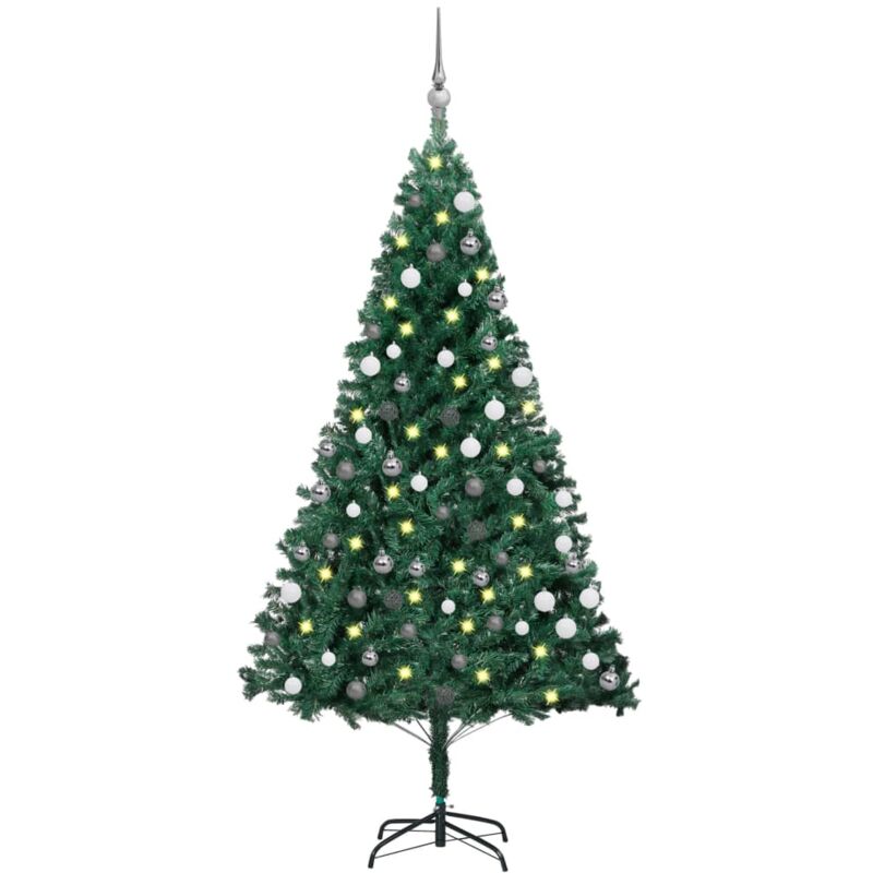 Arbre de Noël artificiel avec led et boules Vert 150 cm pvc