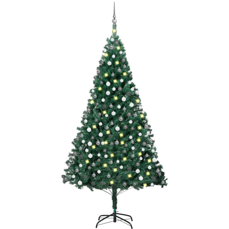Arbre de Noël artificiel avec led et boules Vert 210 cm pvc