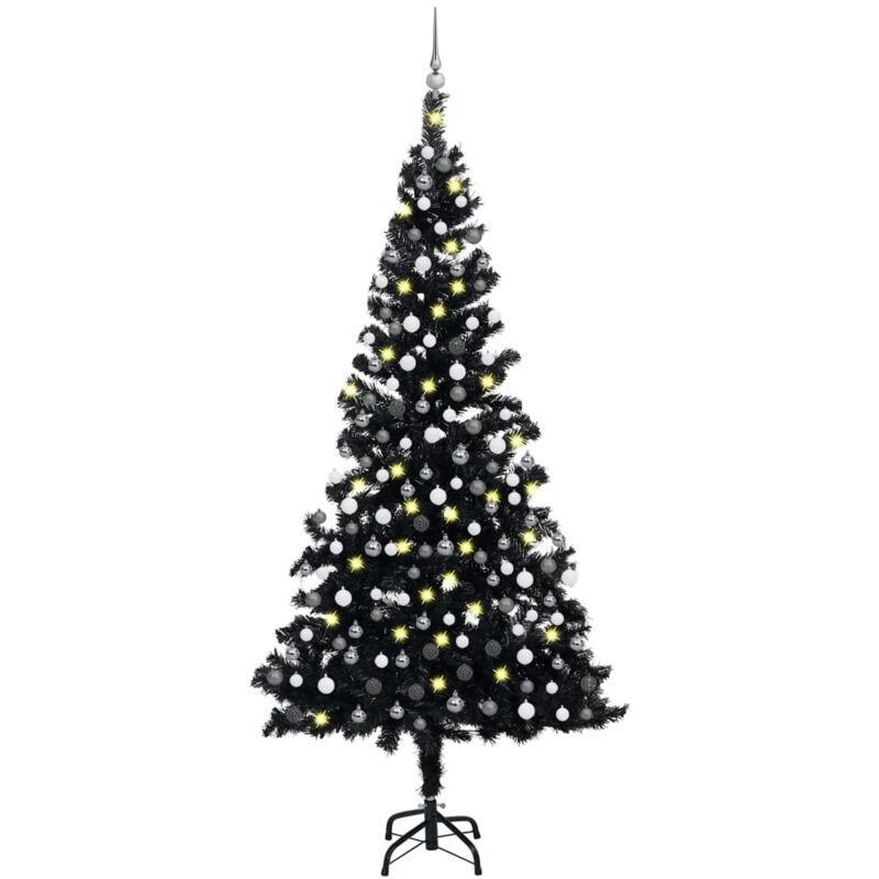 Arbre de Noël artificiel avec led et boules Noir 210 cm pvc