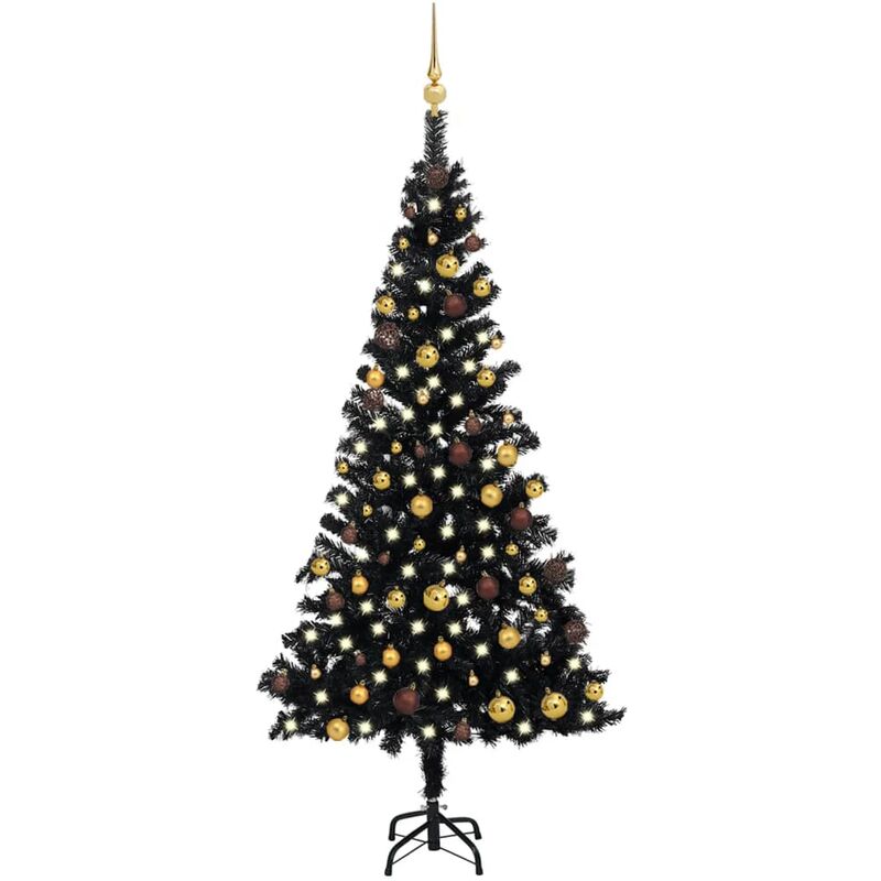 Arbre de Noël artificiel avec LED et boules Noir 180 cm PVC
