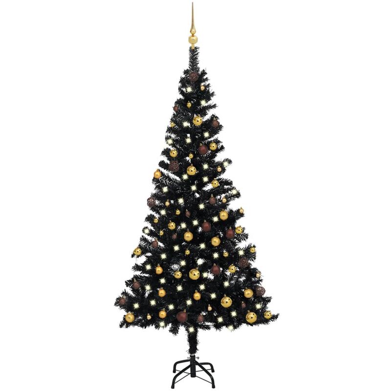 Vidaxl - Arbre de Noël artificiel avec led et boules Noir 150 cm pvc