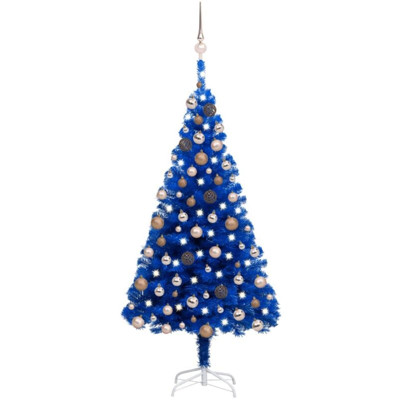 Arbre de Noël artificiel avec led et boules Bleu 180 cm pvc