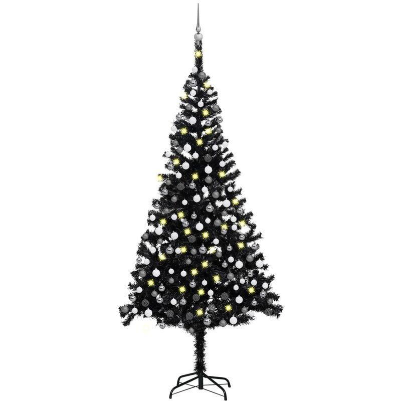 Arbre de Noël artificiel avec led et boules Noir 240 cm pvc