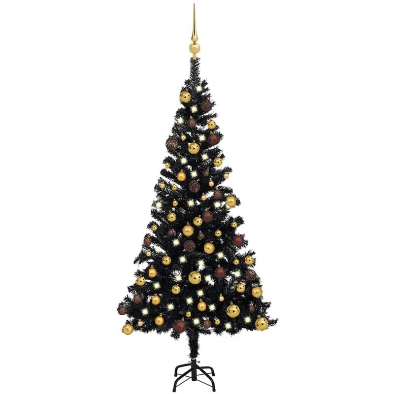 Vidaxl - Arbre de Noël artificiel avec led et boules Noir 120 cm pvc