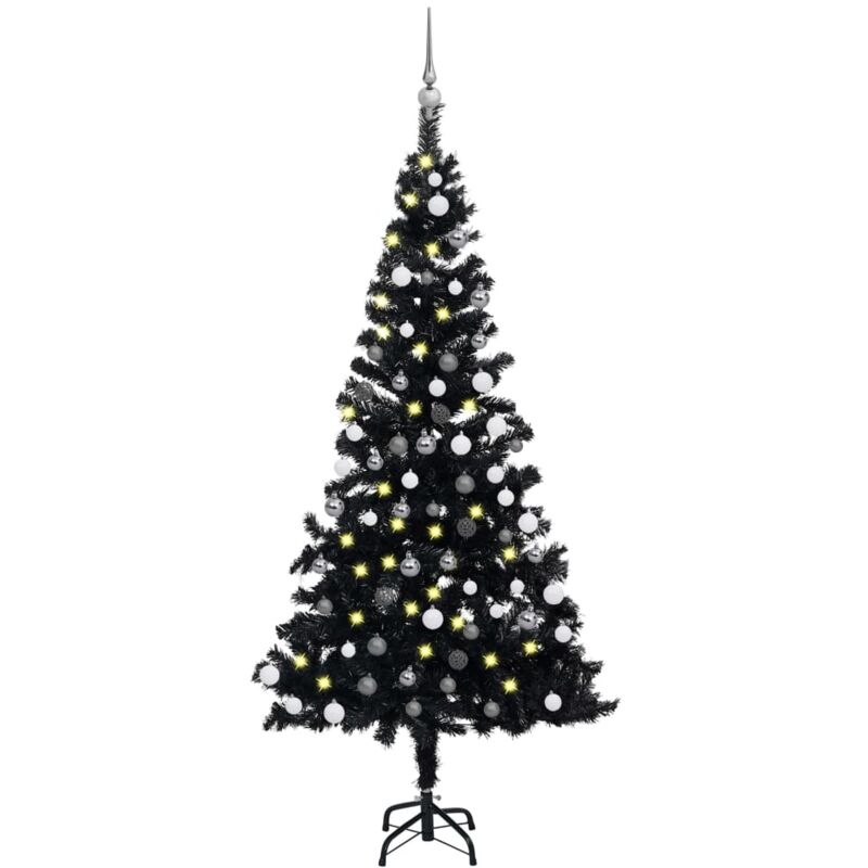 Arbre de Noël artificiel avec led et boules Noir 180 cm pvc