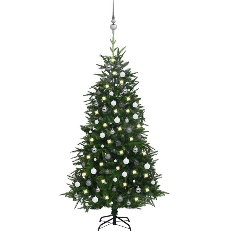 Vidaxl - Arbre de Noël artificiel avec led et boules Vert 180 cm pvc pe Green and grey