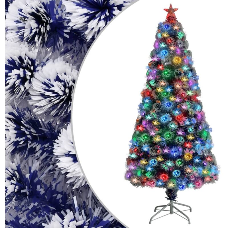 Arbre de Noël artificiel pré-éclairé blanc/bleu fibre optique vidaXL