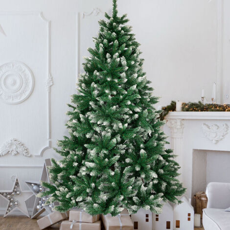 SINAOPUS Arbre de Noël artificiel de 180 cm avec 1005 pointes, pin enneigé en PVC, support métallique pliable et robuste, décoration de vacances complète et dense
