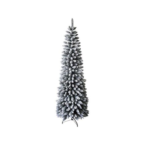 Arbre de Noel Dimitri couvert de neige slim  re'aliste gain de place artificiel PE+PVC+FLOCK Verde Innevato  H 180 cm -   base 66 cm