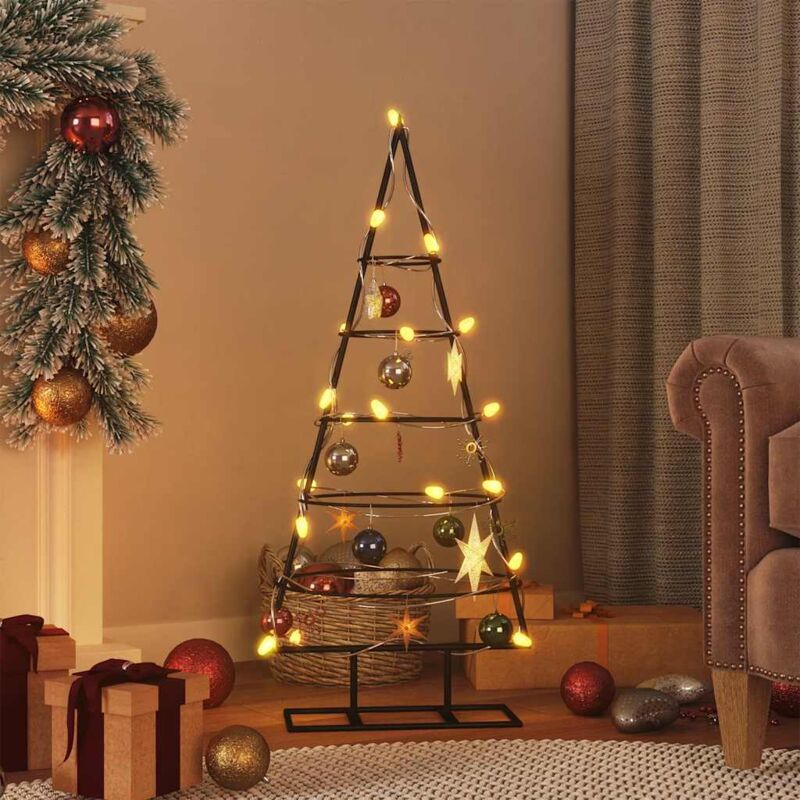 Vidaxl – Arbre lumineux en métal noir 90 cm – Pour décoration personnalisée – Acier enduit de poudre – Convient aux espaces abrités