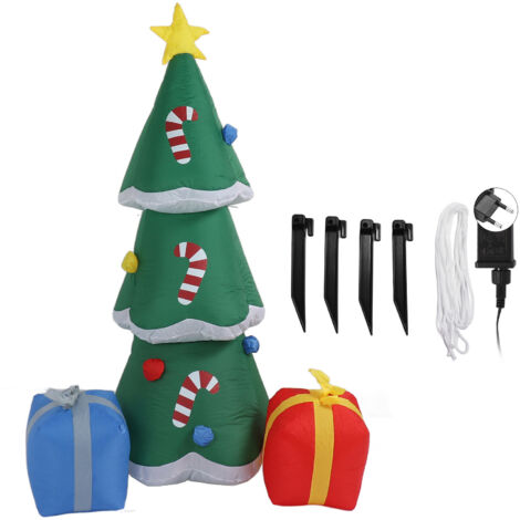Arbre de Noël Gonflable Extérieur avec Lumières LED, Décoration de Jardin pour Fêtes de Noël, 6FT 100‑240V Prise EU