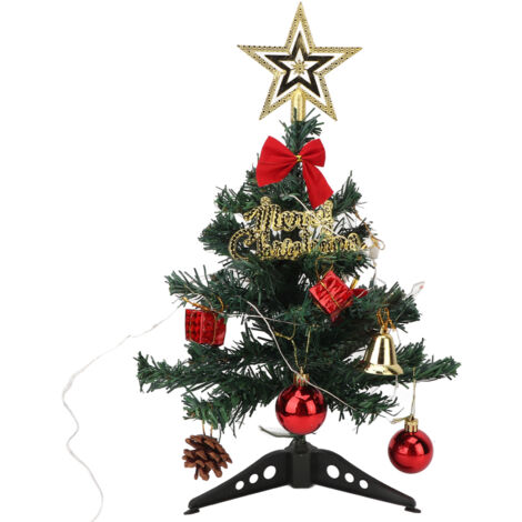 Arbre de Noël LED de Table 30 cm pour Décoration Maison, Mini Sapin Artificiel Lumineux avec Guirlande Dorée