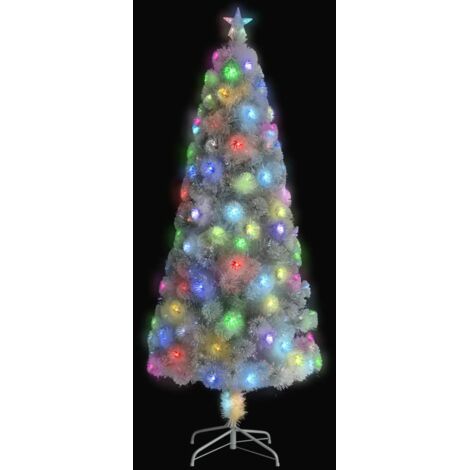 Arbre de Noël  Sapin de Noël artificiel pré-éclairé blanc 240 cm fibre optique